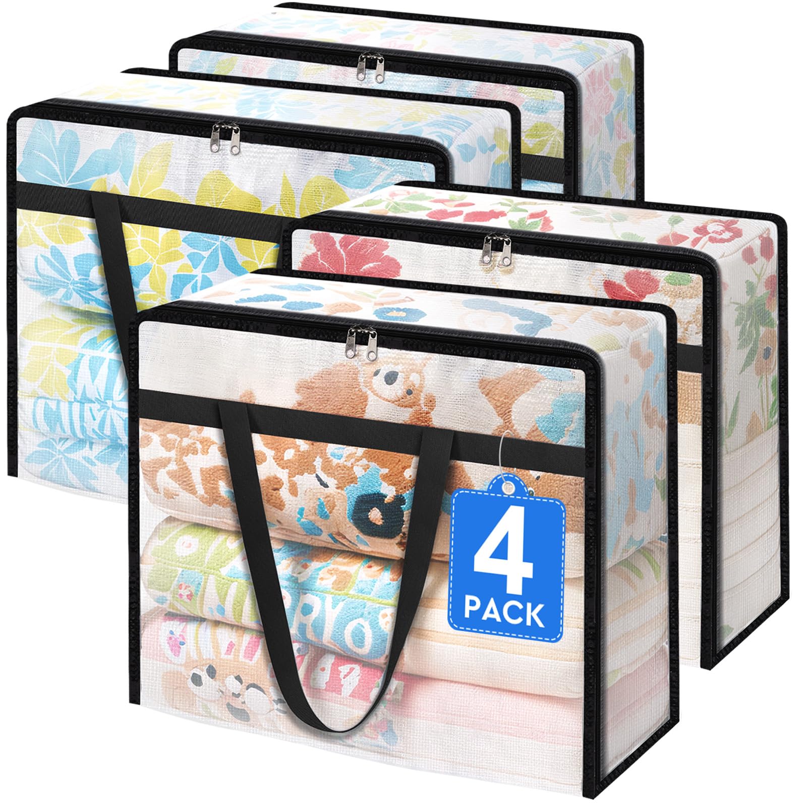 6 Pack Clear Storage Bags for Comforter, Clothes & Bedding, Plastic Blanket Storage with Zipper and Handle, Moving Bags, Closet Organizer and Under-Bed Storage (40L)