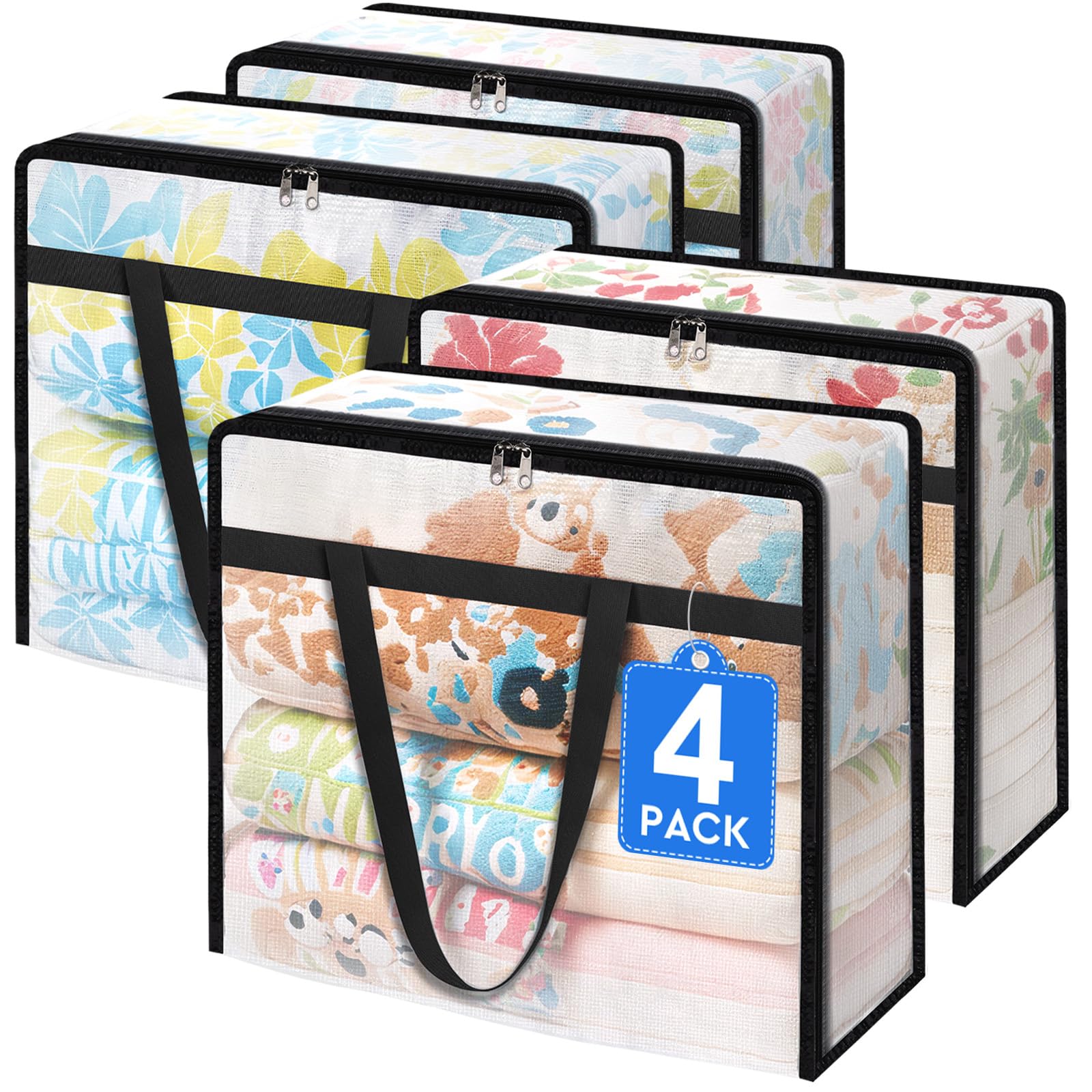 6 Pack Clear Storage Bags for Comforter, Clothes & Bedding, Plastic Blanket Storage with Zipper and Handle, Moving Bags, Closet Organizer and Under-Bed Storage (40L)