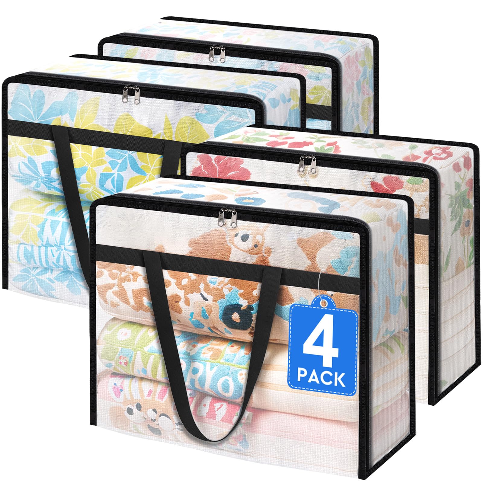 6 Pack Clear Storage Bags for Comforter, Clothes & Bedding, Plastic Blanket Storage with Zipper and Handle, Moving Bags, Closet Organizer and Under-Bed Storage (40L)