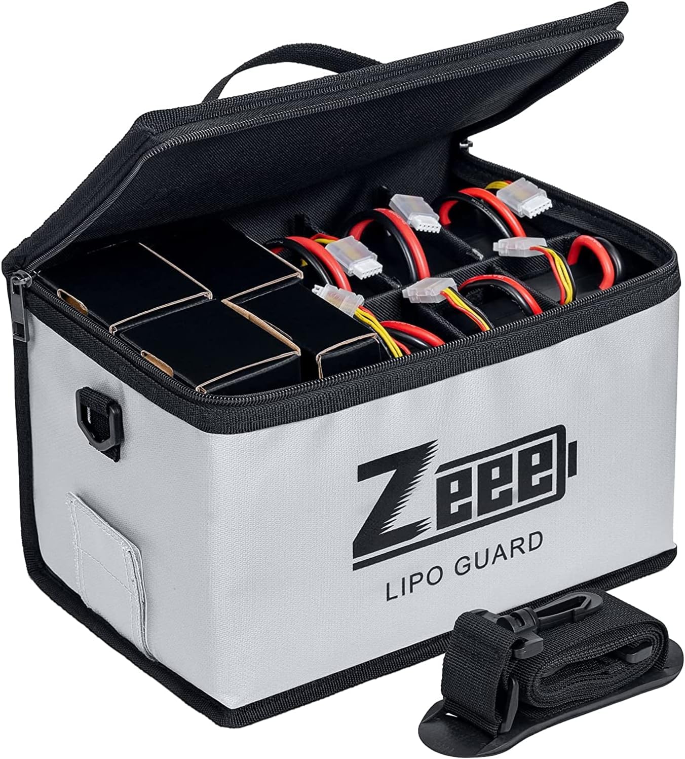 Zeee Lipo Safe Bag Battery Fireproof Large Capacity Storage Guard Battery Safey Pouch for Storage Charging - 10 Cell Adjustable(10.6x6.7x6.7in)