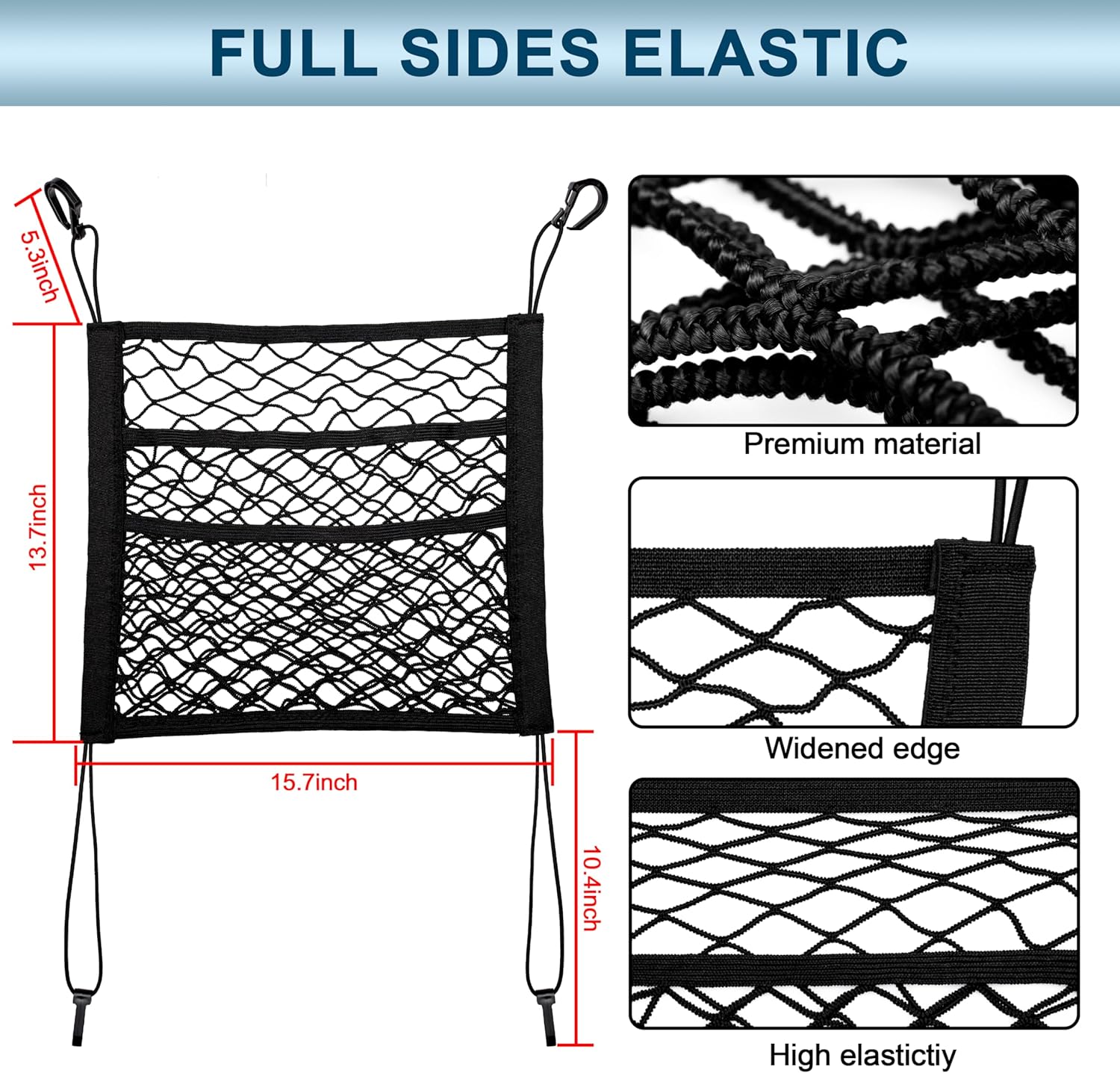 3-Layer Car Mesh Organizer Storage Bag Between Front Seats Kid Dog Pet Net Barrier Car Net Pocket Elastic Tissue Purse Holder Netting Pouch for SUV, Truck, Van 15.7" x 13.7"