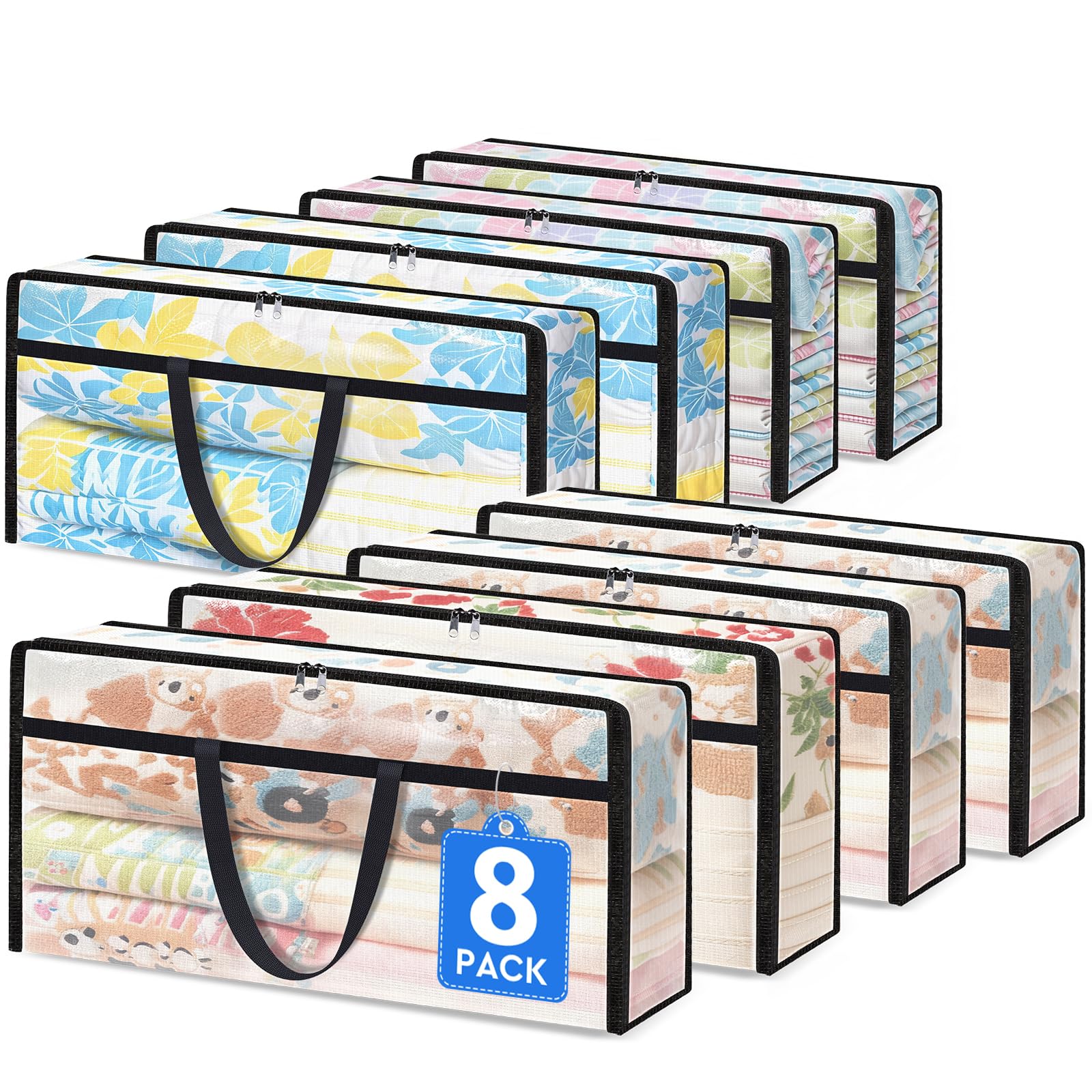 6 Pack Clear Storage Bags for Comforter, Clothes & Bedding, Plastic Blanket Storage with Zipper and Handle, Moving Bags, Closet Organizer and Under-Bed Storage (40L)