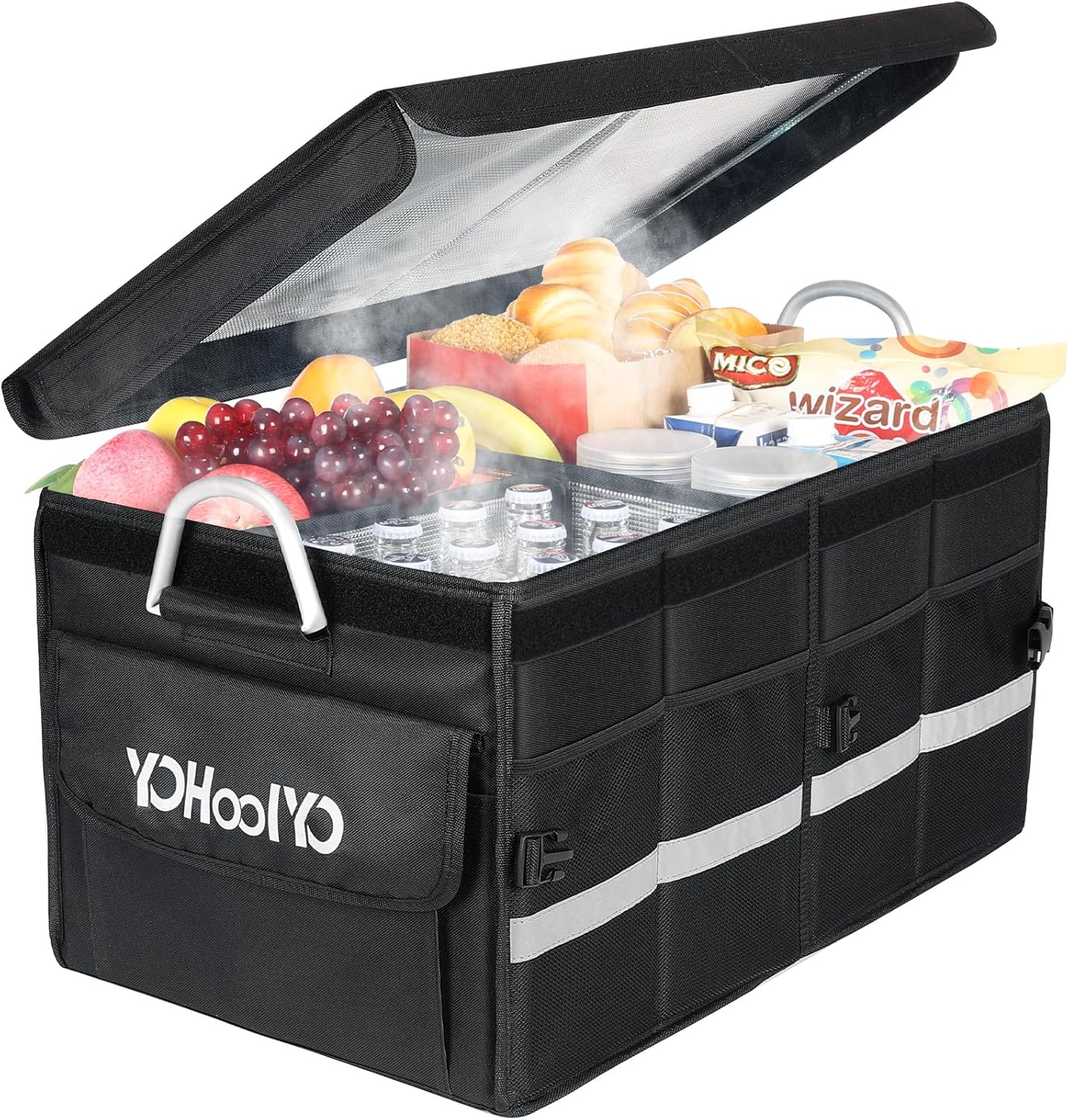YOHOOLYO Car Trunk Organizer Cooler Bag Insulated Collapsible Trunk Organizer for SUV with Multi Compartments Lid