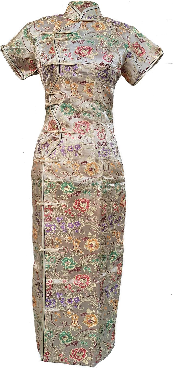 7Fairy Women's Sexy Gold Ten Buttons Long Chinese Dress Cheongsam