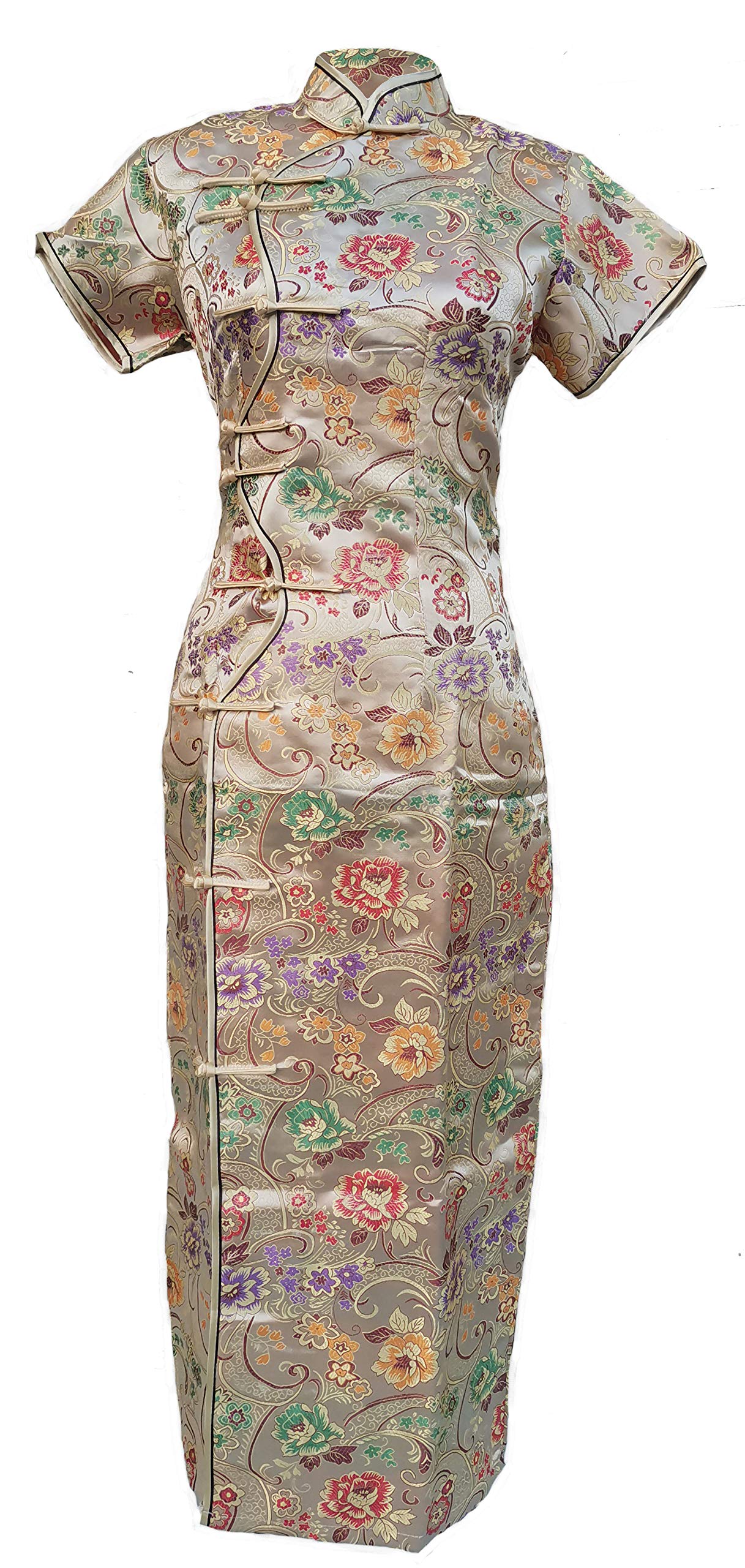 7Fairy Women's Sexy Gold Ten Buttons Long Chinese Dress Cheongsam