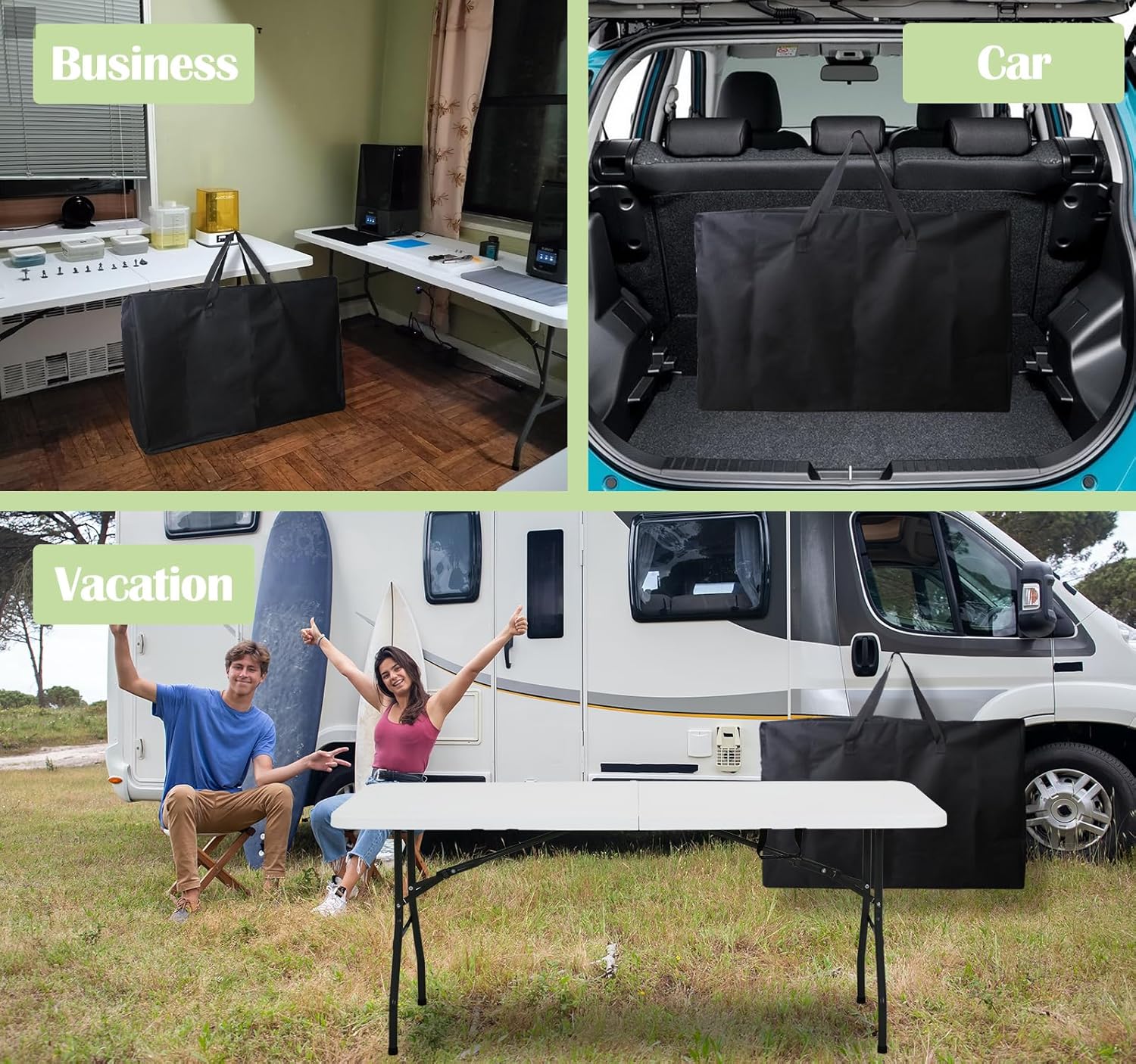 4/6/ 8 Foot Folding Table Storage Bag, Waterproof Heavy Duty Large Carrying Bag for Folding Tables, Picnic/Camp Tables Cover with Durable Zipper & Shoulder Strap, 31" D X 37" W X4.5 H, Black