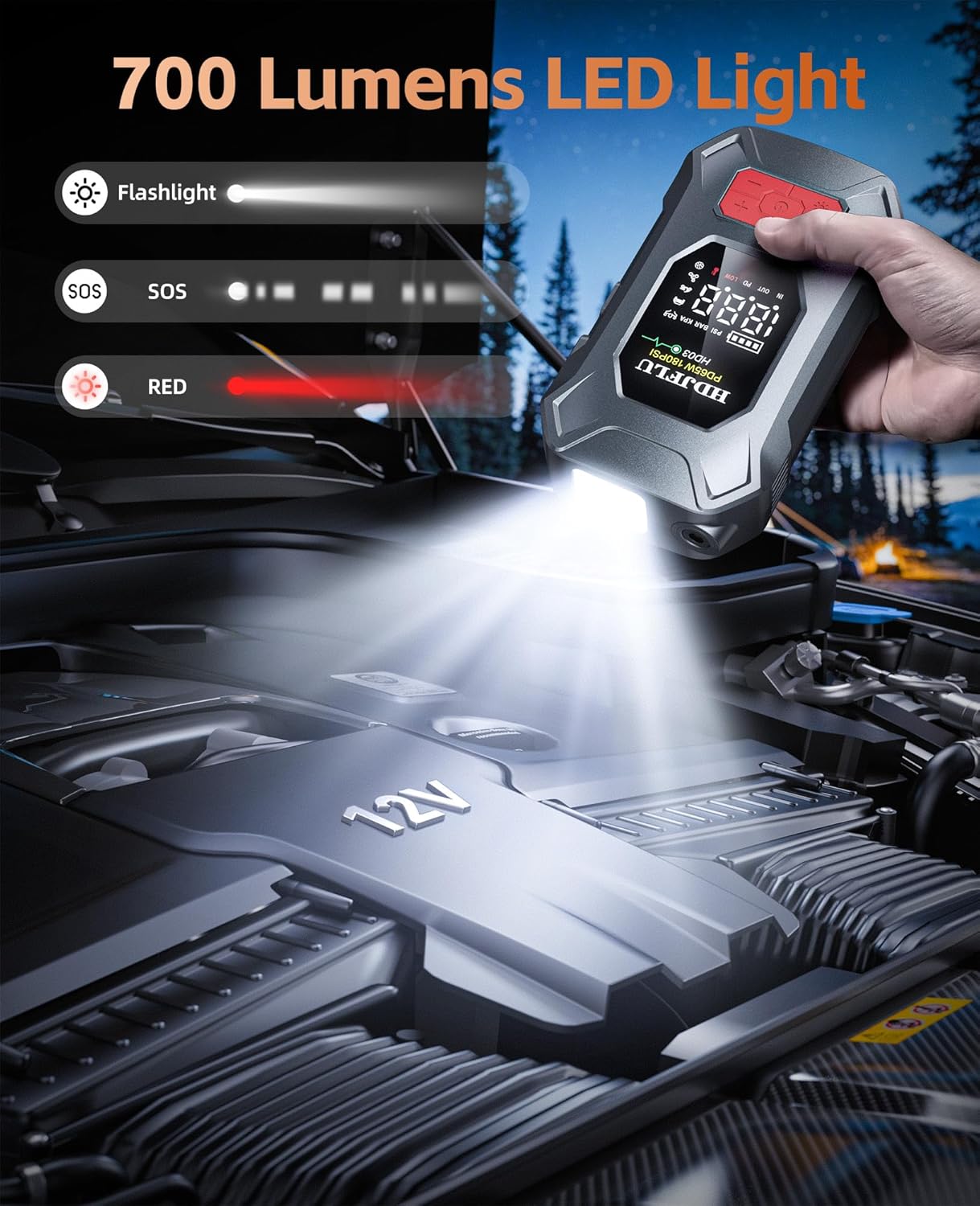 7500A Jump Starter with 180PSI Air Compressor, 24000mAh Car Battery Jump Starter(All Gas/10.0L Diesel), 65W Fast Charge, 10-in-1 Portable Auto Tire Inflator, Cigarette Lighter, Jumper Cable, LED Light