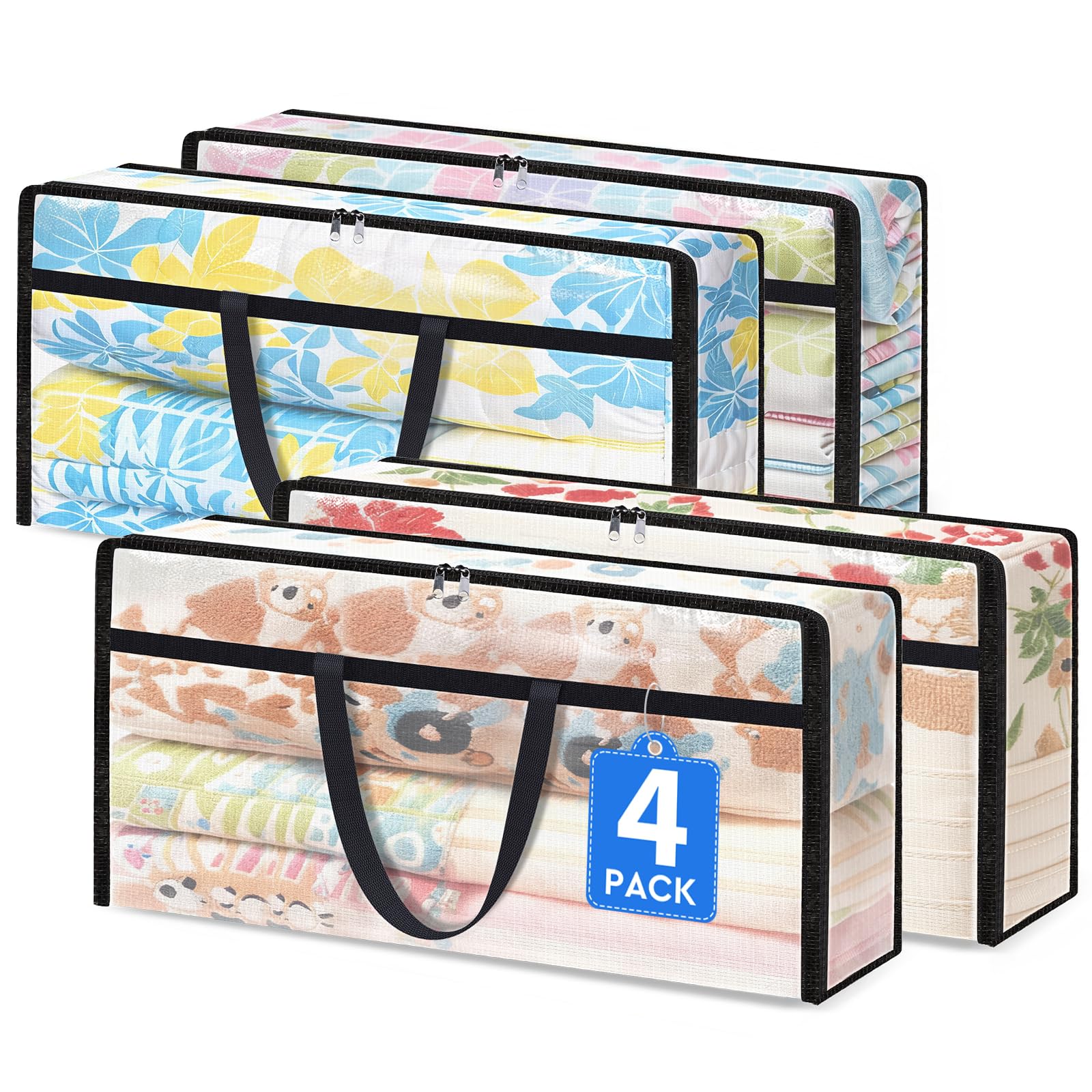 6 Pack Clear Storage Bags for Comforter, Clothes & Bedding, Plastic Blanket Storage with Zipper and Handle, Moving Bags, Closet Organizer and Under-Bed Storage (40L)