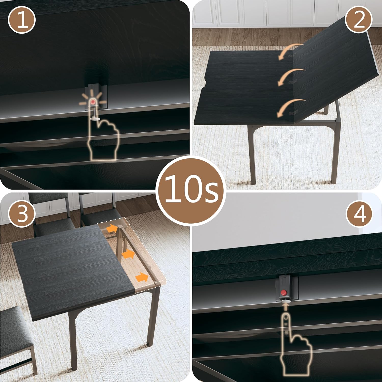 7-Piece Dining Table Set for 4-6, Extendable Kitchen Table Cushion Chairs Set of 6 with 6 Chairs, Rectangle Dining Table with Metal Frame & MDF Board, Folding for Small Apartment Saving Space, Black