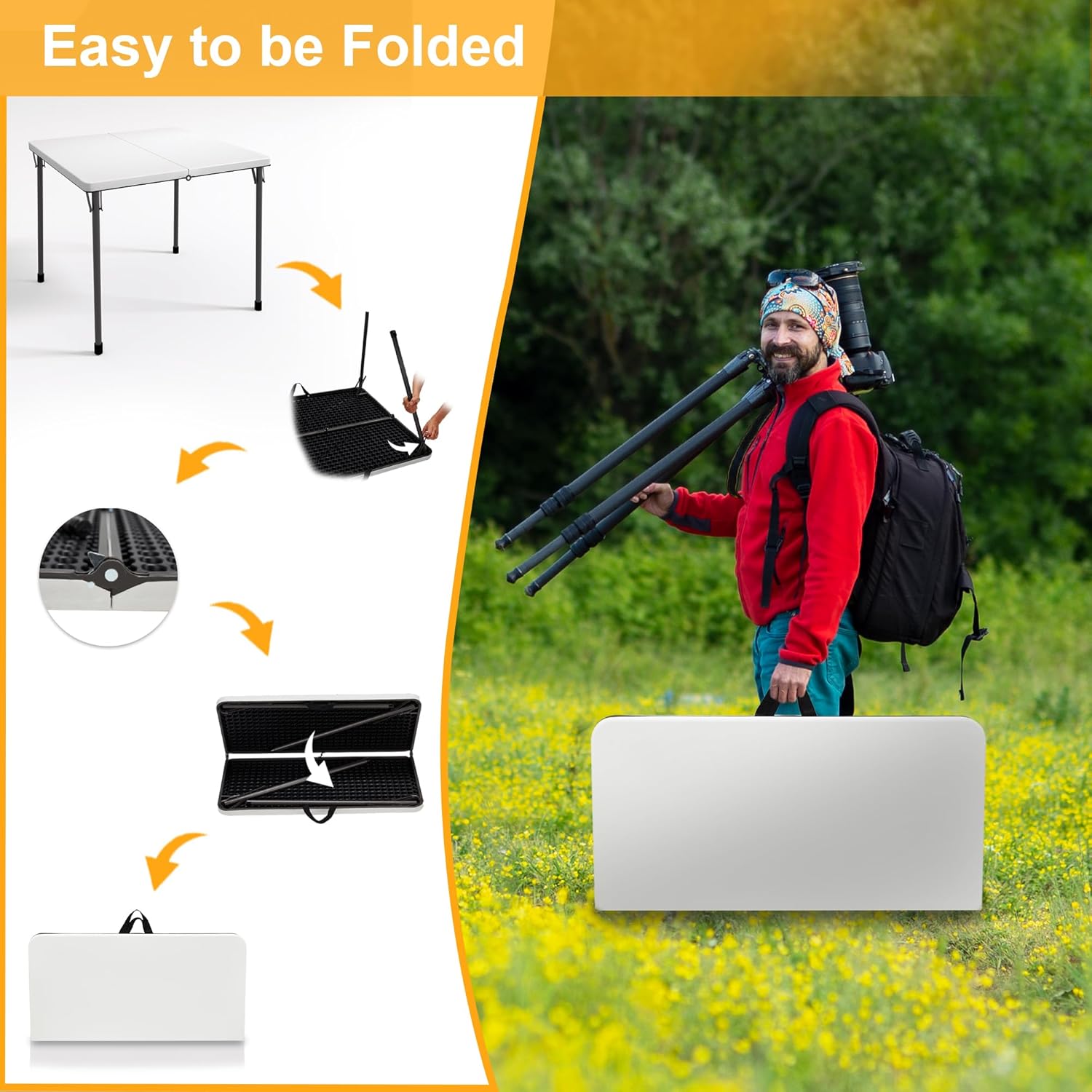 34" Folding Table, Portable Square Folding Card Table with Collapsible Legs & Carrying Handle, Plastic Tables for Camping,Picnic, Office, Party, White