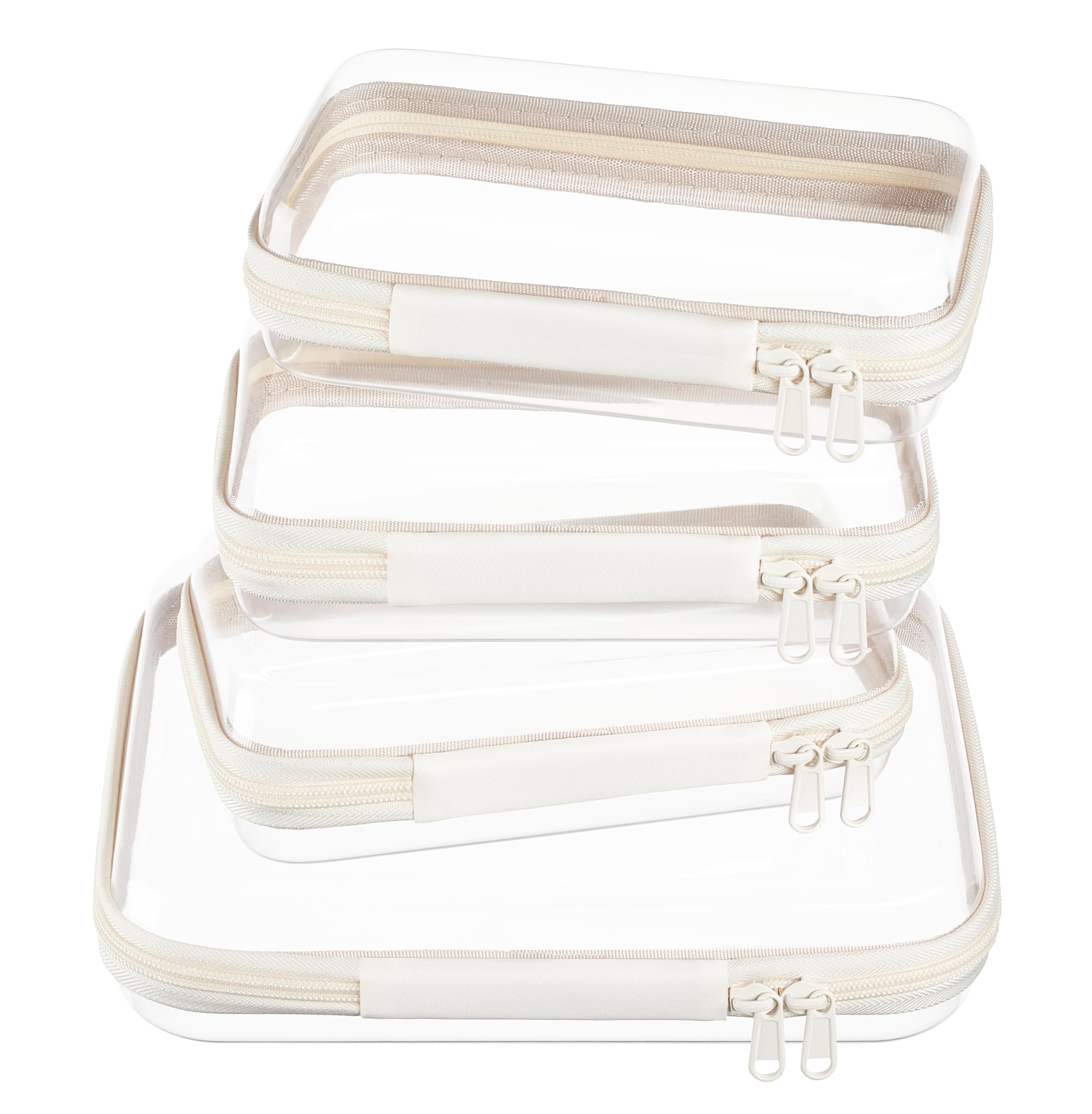 4 pcs Clear Zipper Pouches,Hard Shell Zipper Case, Toiletry Bag for Travel, CLear Diaper Bag, Toiletry Pouch, Travel Organizer, Cosmetic Bag,Toy Storage Bins (M+3S)