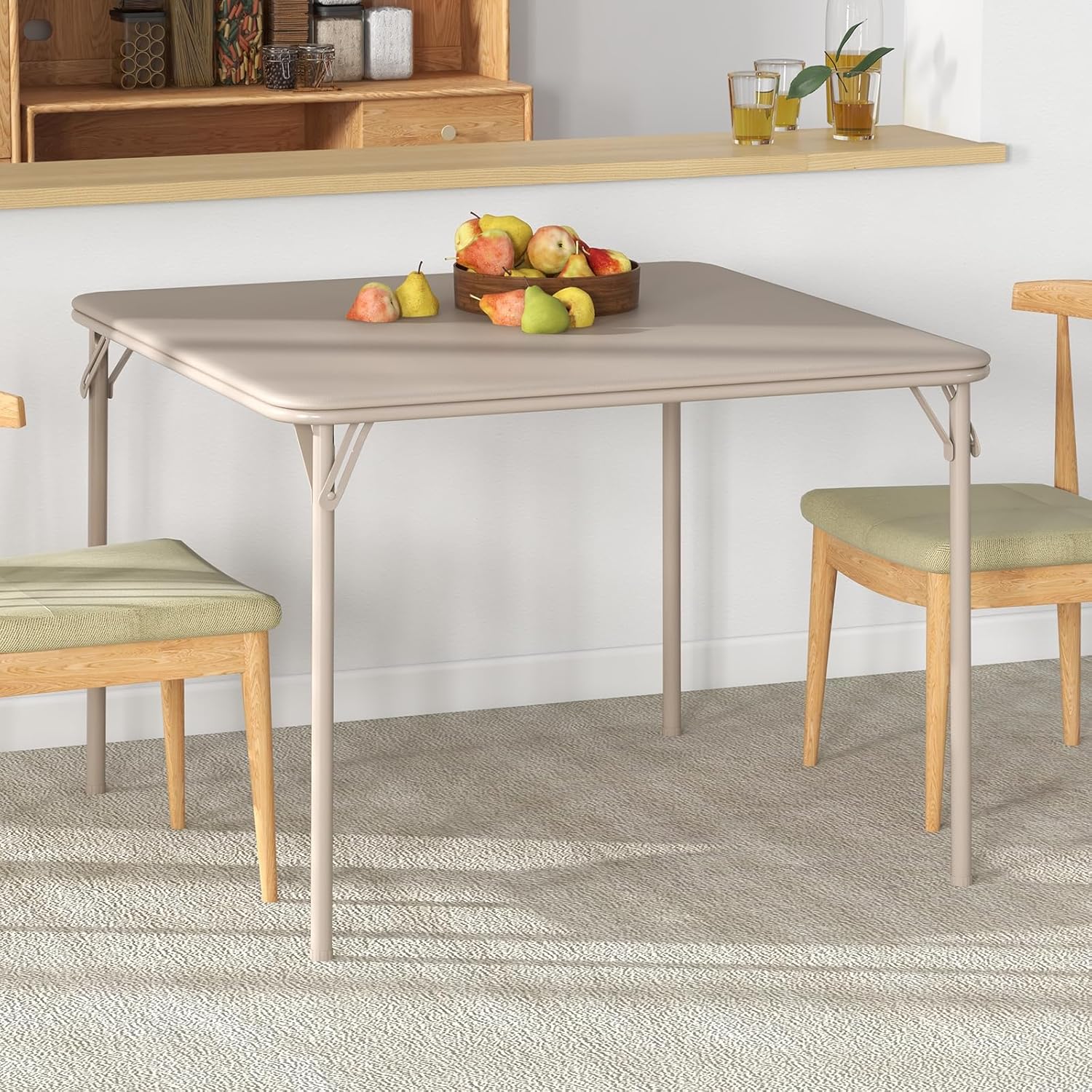 33.6 in Folding Card Table, Portable Square Folding Table, Foldable Table Suitable for Camping, Dining Room, Office, Metal Frame, Indoor and Outdoor, Space-Saving, No Assembly Required, Beige