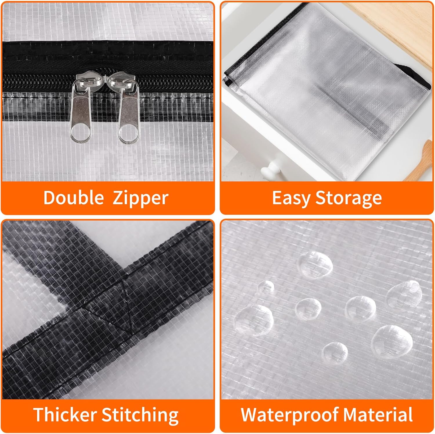 6 Pack Clear Storage Bags for Comforter, Clothes & Bedding, Plastic Blanket Storage with Zipper and Handle, Moving Bags, Closet Organizer and Under-Bed Storage (40L)