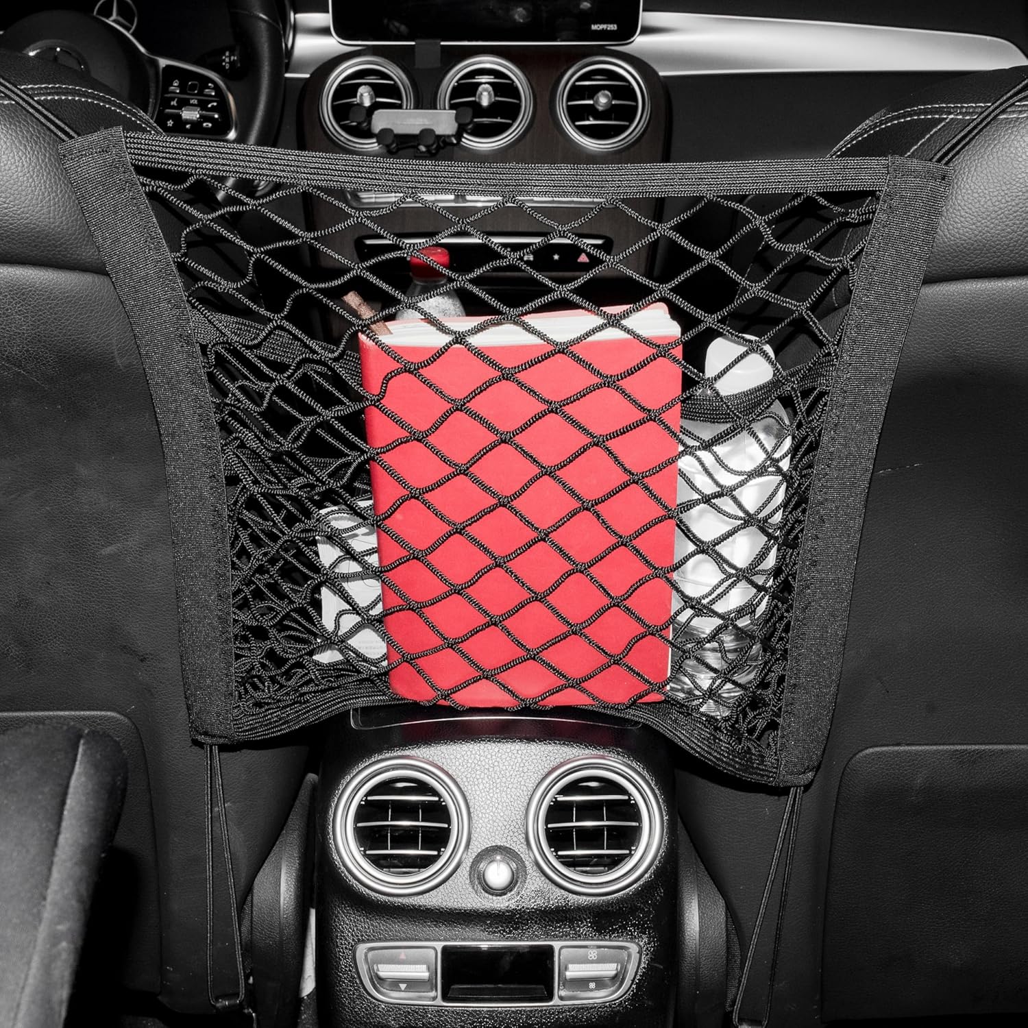 3-Layer Car Mesh Organizer Storage Bag Between Front Seats Kid Dog Pet Net Barrier Car Net Pocket Elastic Tissue Purse Holder Netting Pouch for SUV, Truck, Van 15.7" x 13.7"