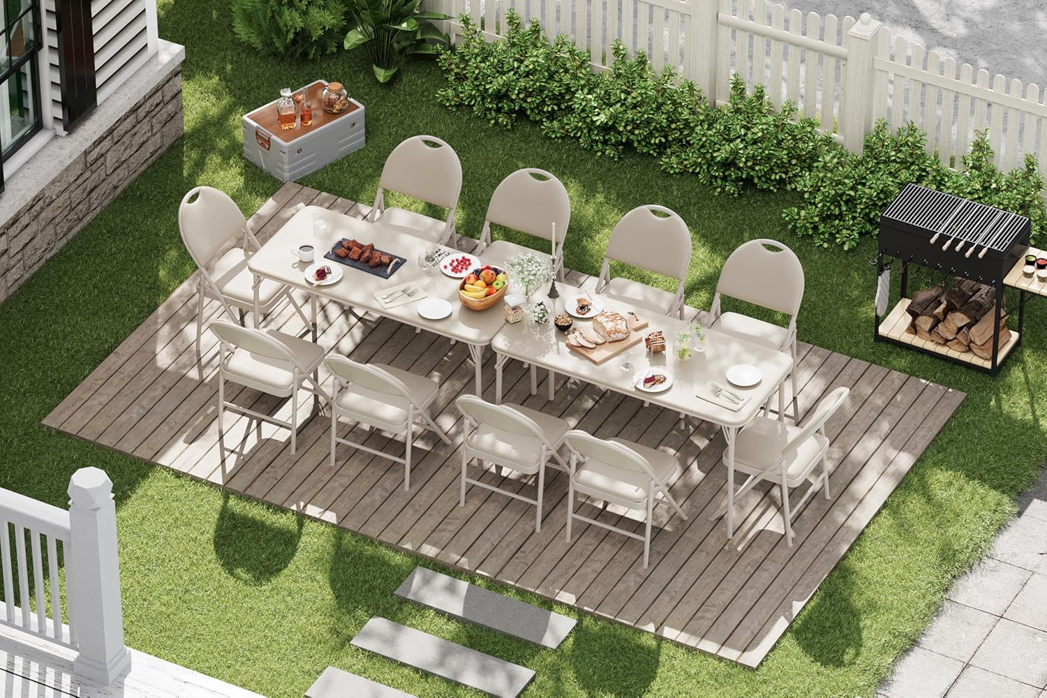 5-Piece Rectangle Folding Table and Chairs Set, Foldable Portable Card Table and Chairs, Scratch & Stain Resistant Tabletop, for Dining Room, Living Room, Office, Camping, Gatherings, Beige