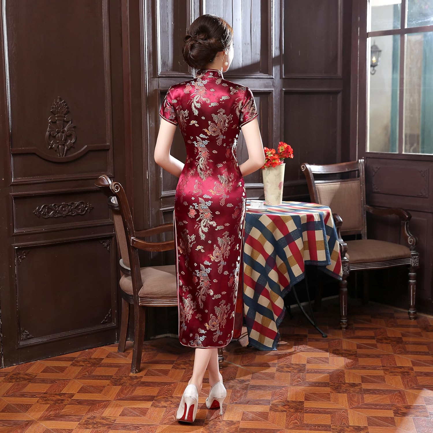 Chinese Women's Cheongsam Qipao Dress Slim Bodycon Exotic Long Split Dresses Wedding Costumes Gown Vintage Lunar New Year