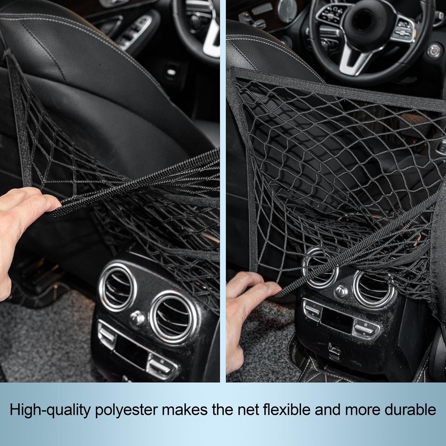 3-Layer Car Mesh Organizer Storage Bag Between Front Seats Kid Dog Pet Net Barrier Car Net Pocket Elastic Tissue Purse Holder Netting Pouch for SUV, Truck, Van 15.7" x 13.7"